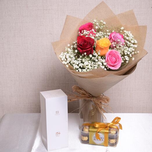 Marj Perfume Gift Set with Roses and Ferrero Chocolates  6958