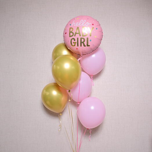 Набор золотых и розовых шаров «Привет, малышка» 7134