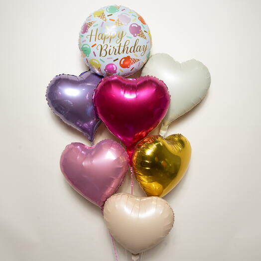Ice Cream Theme Happy Birthday  Hearts Foil Balloon Set  7379