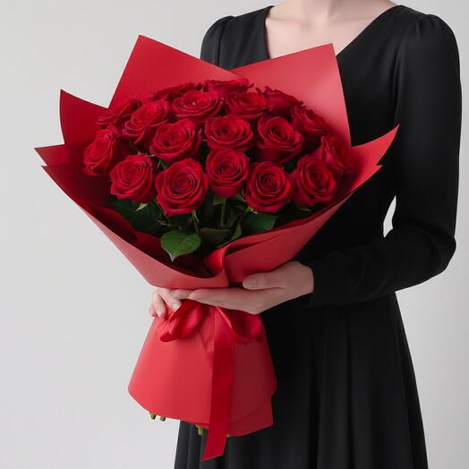Прекрасна в красном — премиальный букет красных роз к Дню святого Валентина