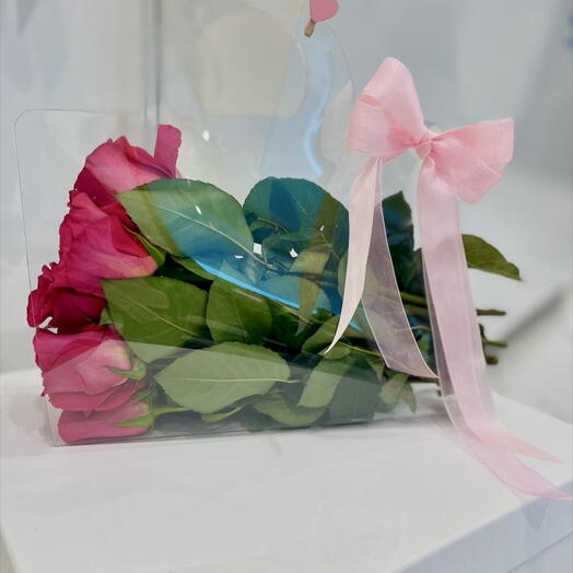 Clear bag pink rose(10 roses)