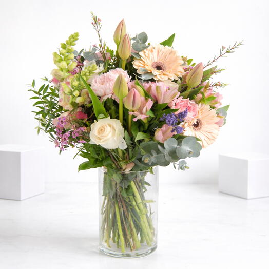 Pastel Garden Bouquet in Glass Vase