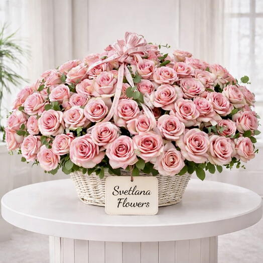 Encanto Rústico Premium! - 151 rosas rosadas en cesta de madera