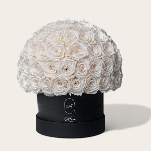 99 Elegant White Rose HatBox Arrangement