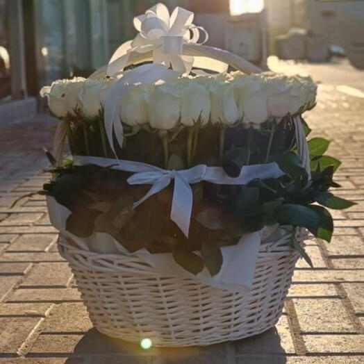 101 White Roses Basket