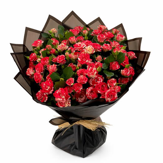 Красный букет «Фейерверк» в чёрной упаковке