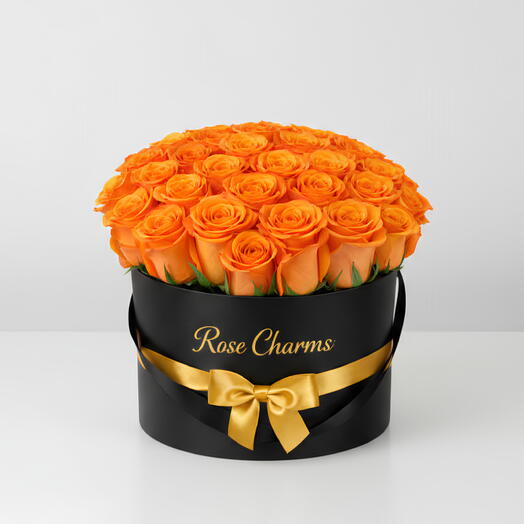 Коробка оранжевых роз «Закатное сияние»