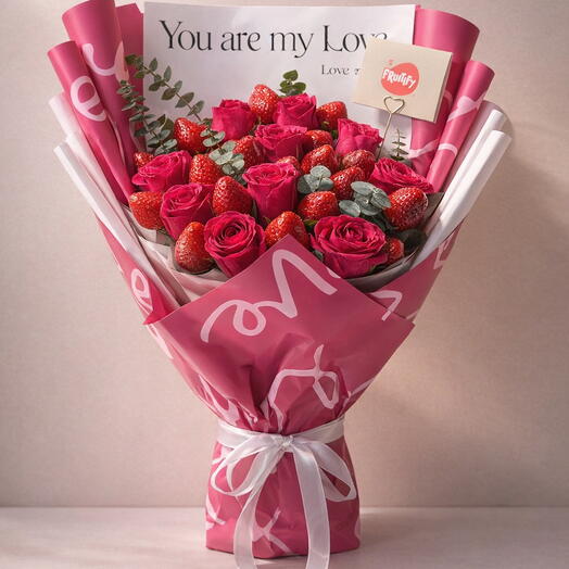 Букет роз оттенка клубники