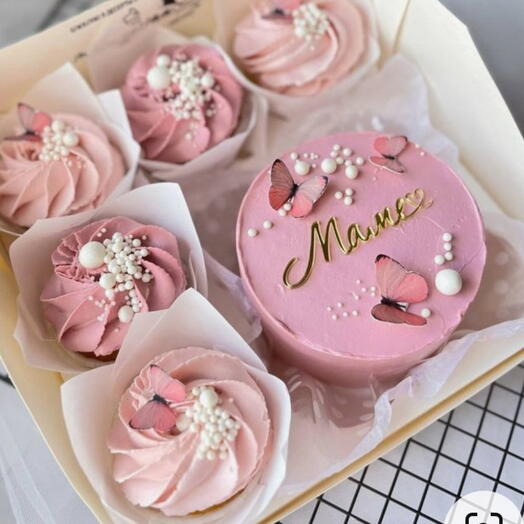 Суперраспродажа Мини-торт с 5 капкейками в стиле бабочек