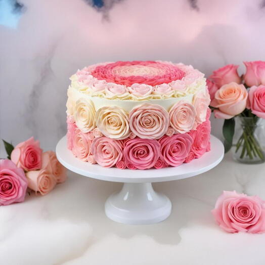 Saint-Valentin: gâteau à la crème aux roses ombrées roses