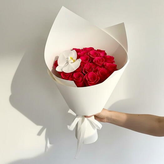 25 Red Roses   Orchid Bouquet