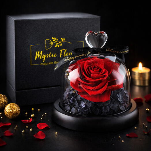 Red Preserved Rose Glass Dome
