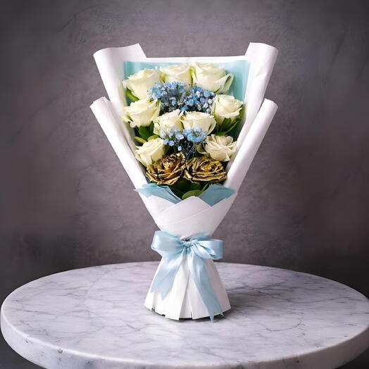 Golden Grace White Roses- 11 Flowers