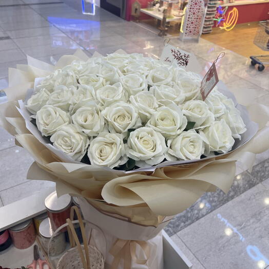 51 artificial WHITE ROSE BOUQUET