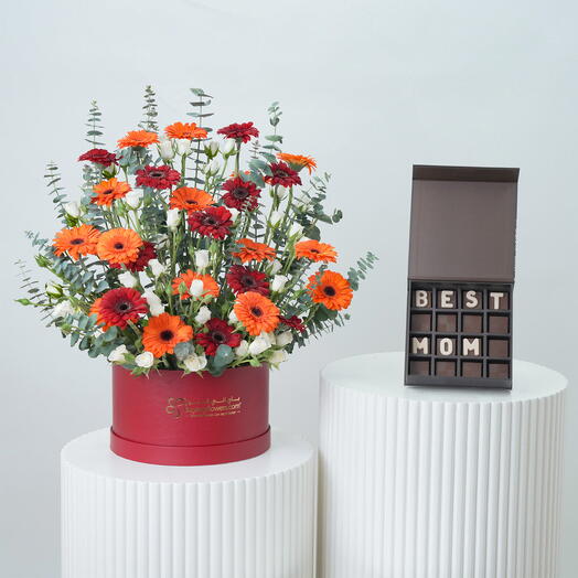 Sunset Gerbera Flower Box With Chocolate