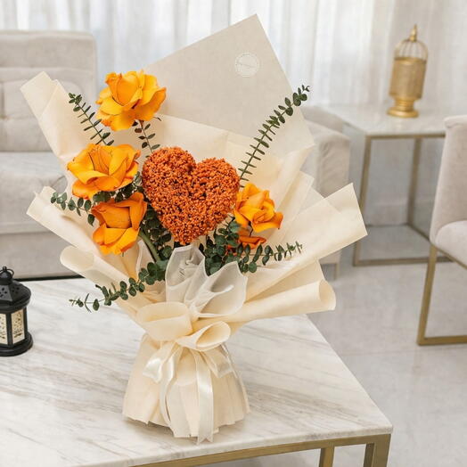 Heart Orange Rose Bouquet