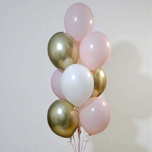 Set de 10 globos Elegance en rosa empolvado, blanco y dorado