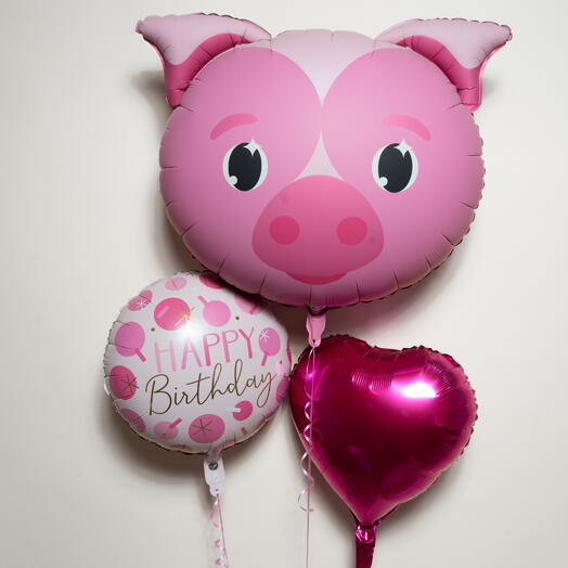Набор фольгированных шаров «Милый розовый поросёнок — С Днём Рождения» 7356