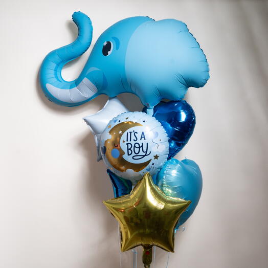 Cute Blue Baby Elephant Theme Its a Boy Foil Balloon Set  7428