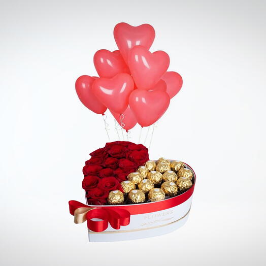 Red Roses And Chocolate With Balloons A-1463