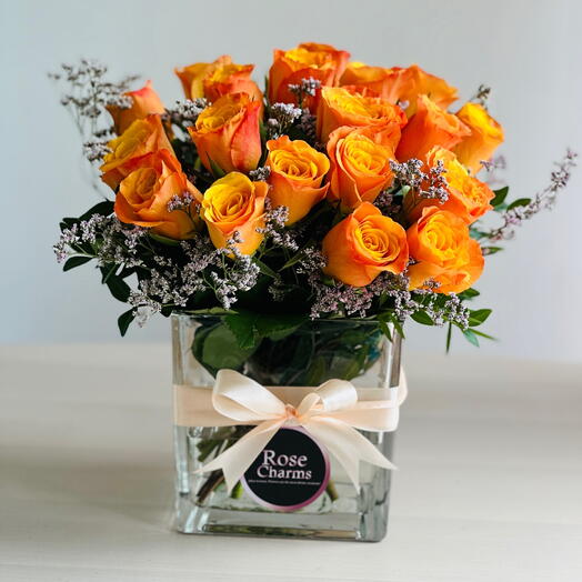 Bold   Elegant Orange Rose Vase | 21 Roses for Gratitude   Love | Same-Day Delivery