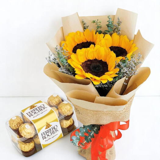 Sunny Delight – Sunflower Bouquet with Ferrero Rocher Combo