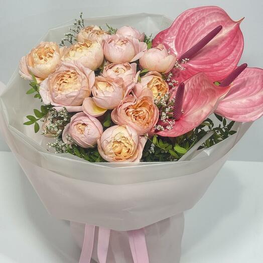 Anthuriums Peony Type Spray Rose Bouquet