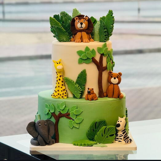 Двухъярусный джунглевый торт для детей 4 кг