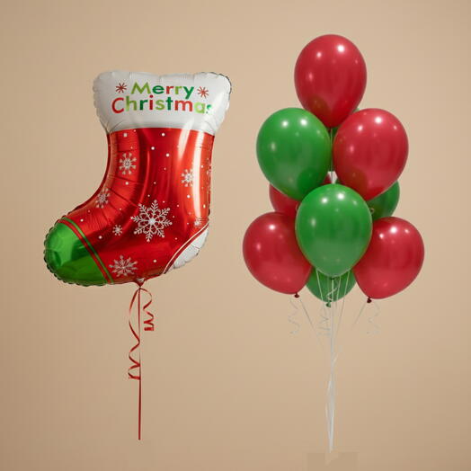 Merry Christmas Stocking Balloon with Red   Green Latex Balloons