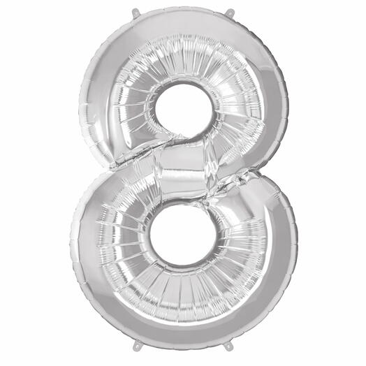 Silver Number Eight Helium Balloon 40 Inches
