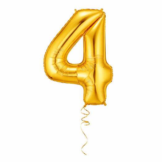Golden Number Four Helium Balloon 40 Inches