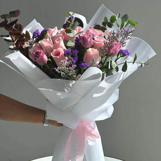 Blush   Violet Serenade 18 Pink   Purple Roses with Statice | Elegant Bouquet for Birthdays, Anniversaries   Just Because