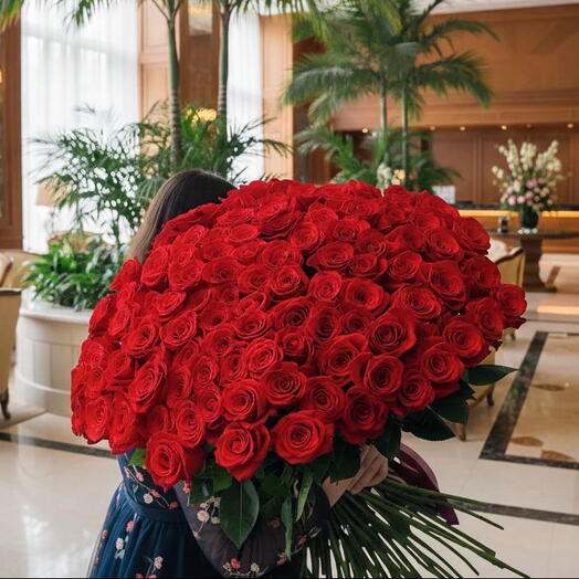 Bouquet de 101 roses rouges premium