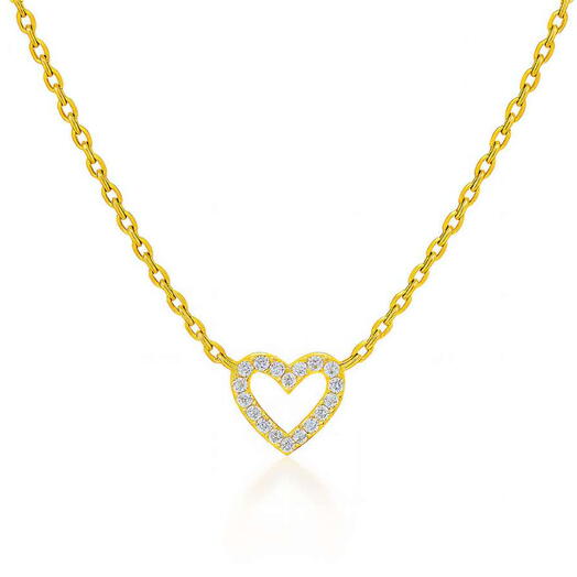 Позолоченное 18K ожерелье с открытым сердечком и кристаллом