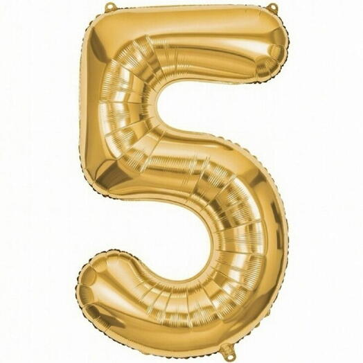 Золотой фольгированный шар-цифра пять (наполненный гелием)