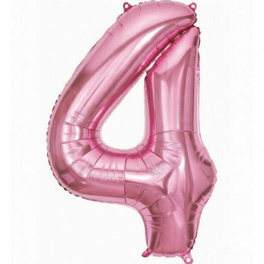 Розовый фольгированный шар в форме цифры четыре (с гелием)