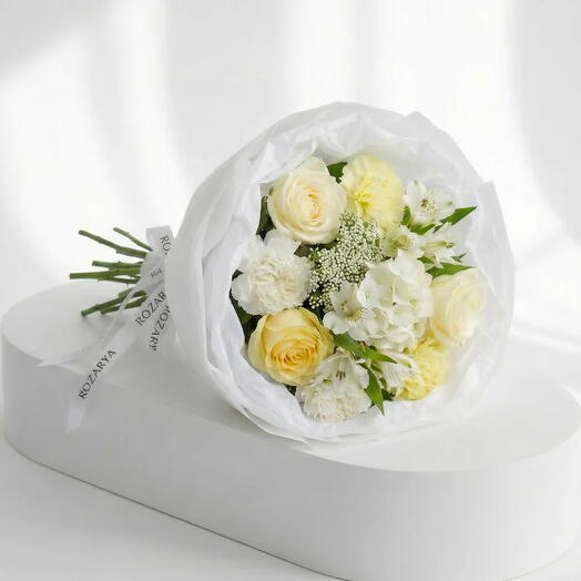 Ivory Grace Petite Hand-Tied: The Rose, Carnation Alstroemeria Harmony
