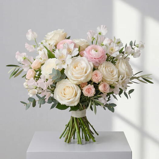 Blush   Ivory Meadow: The Signature Garden Rose   Sweet Pea Hand-Tied
