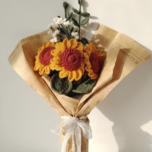 باقة عباد الشمس الكروشيه اليدوية الخالدة