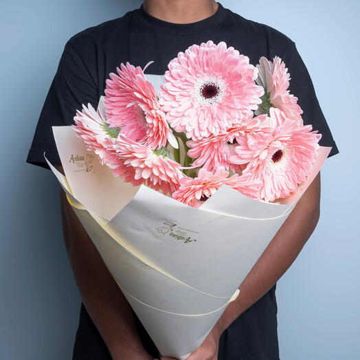 9 розовых гербер-5932