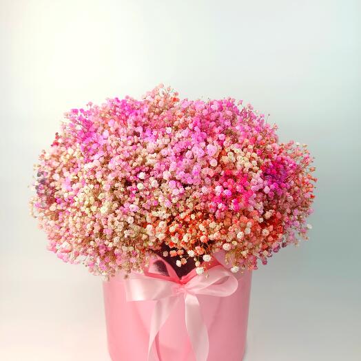 Роскошная цветочная коробка с розовой гипсофилой