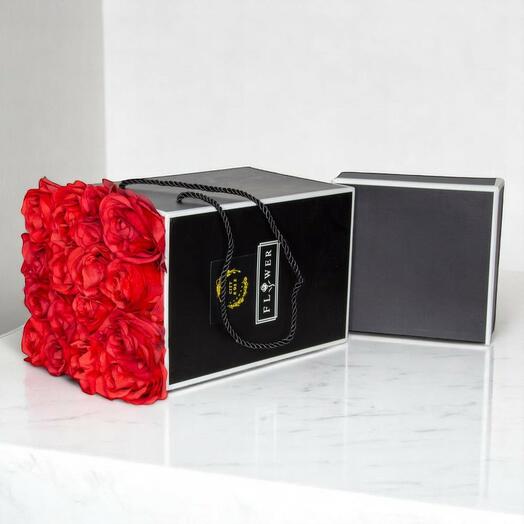 Chic Black Box with 39 Red Roses – Elegant Vertical Flower Arrangement for Romantic Gifting