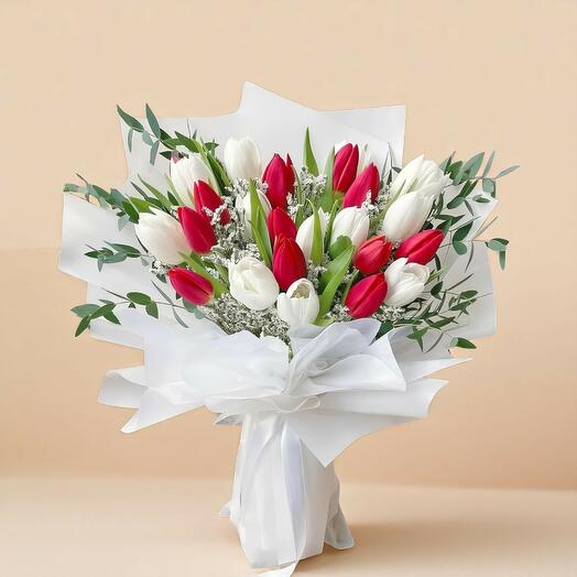 Red And White Tulip Bouquet