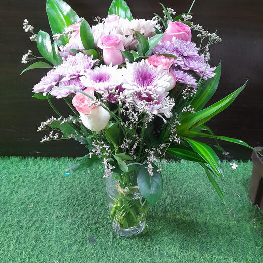 Pink and purple flowers bouquet