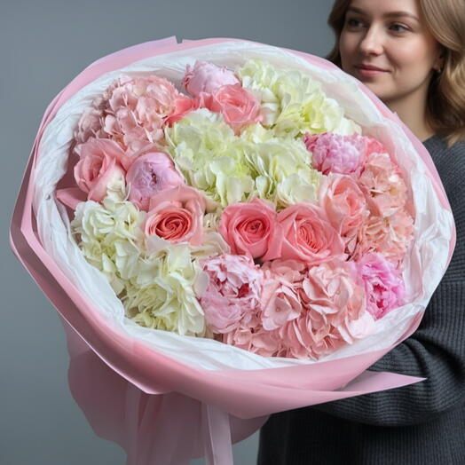 Mixed bouquet with hydrangeas and peonies