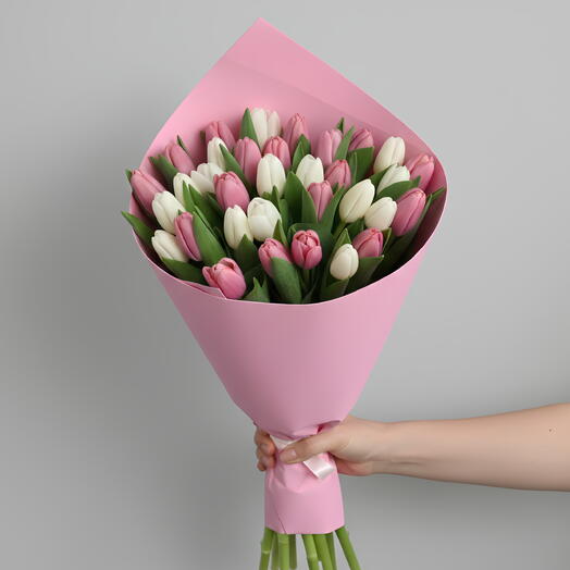 31 Pink White Tulips Bouquet
