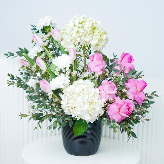 Elegance Flowers in Black Ceramic Pot