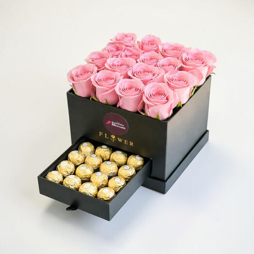 Pink Roses and Ferrero in a Box