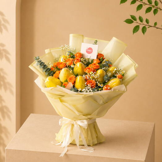Fresh Mangoes and Roses Bouquet