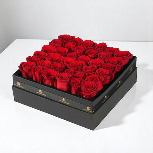 Fresh Roses in a Square Box